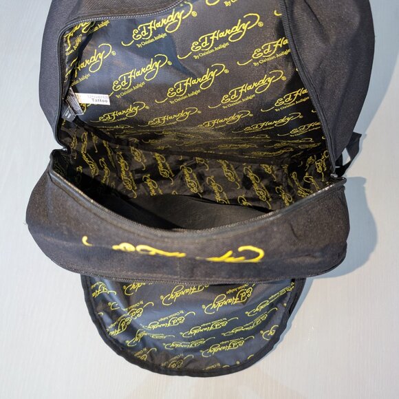 Ed Hardy by Christian Audigier Y2K Backpack Black & Yellow Bulldog Graphic - Picture 8 of 11